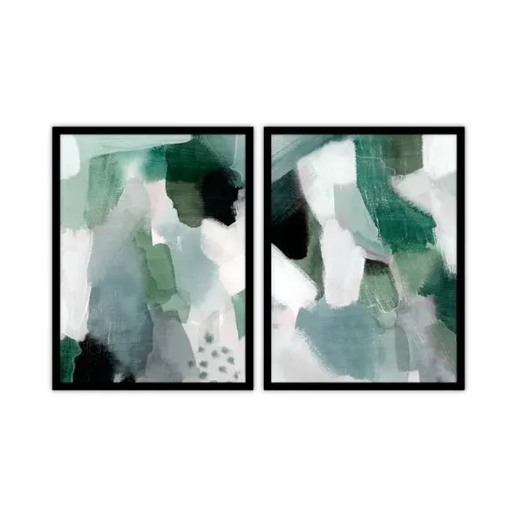 Set of 2 Framed Abstract Prints - Green