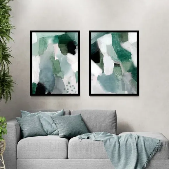 Set of 2 Framed Abstract Prints - Green image