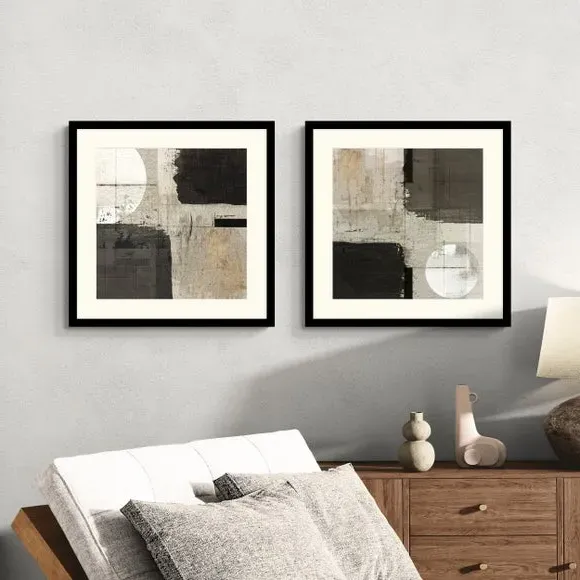 Set of 2 Framed Prints Abstract - Black Frame image