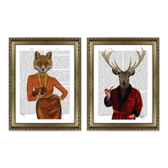Set of 2 Framed Prints - Antique Gold Frame