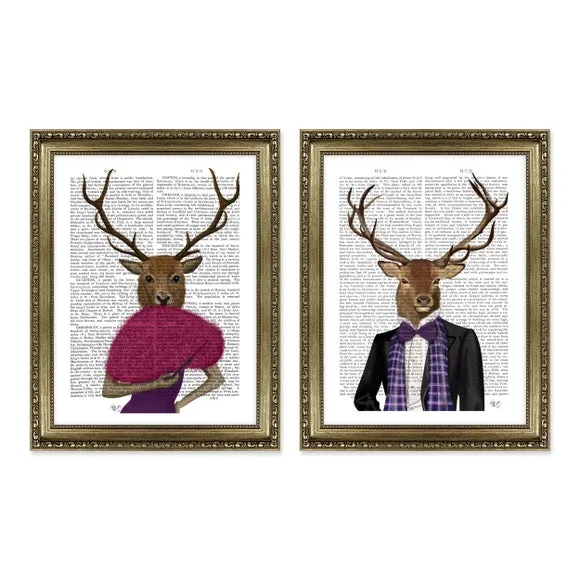 Set of 2 Framed Prints - Antique Gold Frame