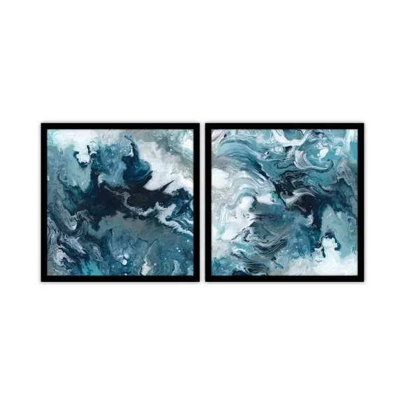 Set of 2 Framed Prints - Blue, Abstract