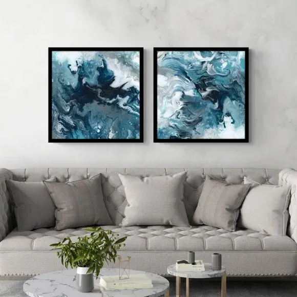 Set of 2 Framed Prints - Blue, Abstract image