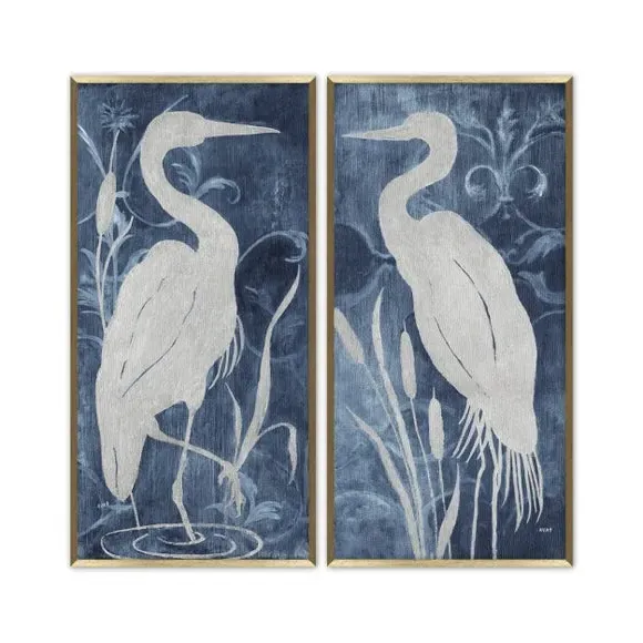 Set of 2 Framed Prints - Blue, Gold Frame