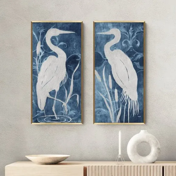 Set of 2 Framed Prints - Blue, Gold Frame image