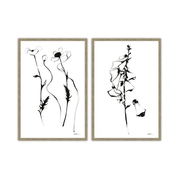 Set of 2 Framed Prints Botanical - Black, Birch
