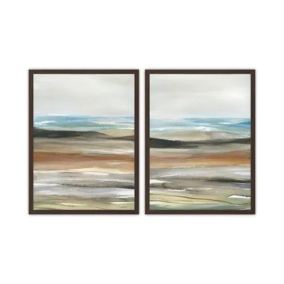 Set of 2 Framed Prints - Brown, Walnut Frame