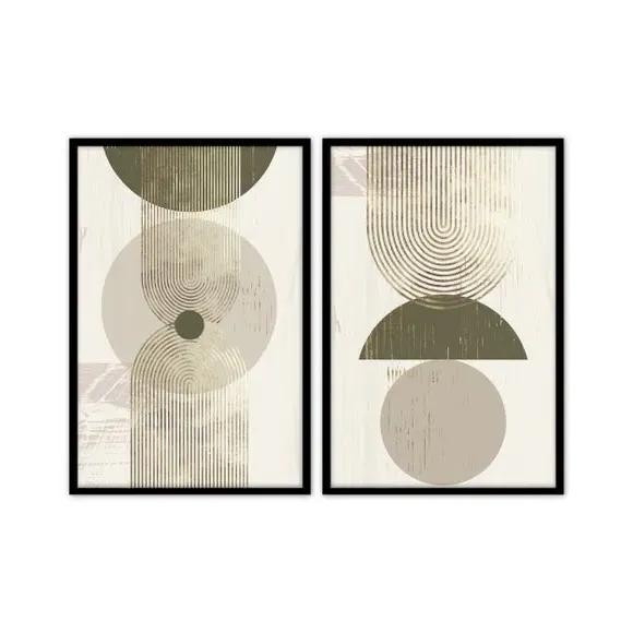 Set of 2 Framed Prints - Gold, Black Frame