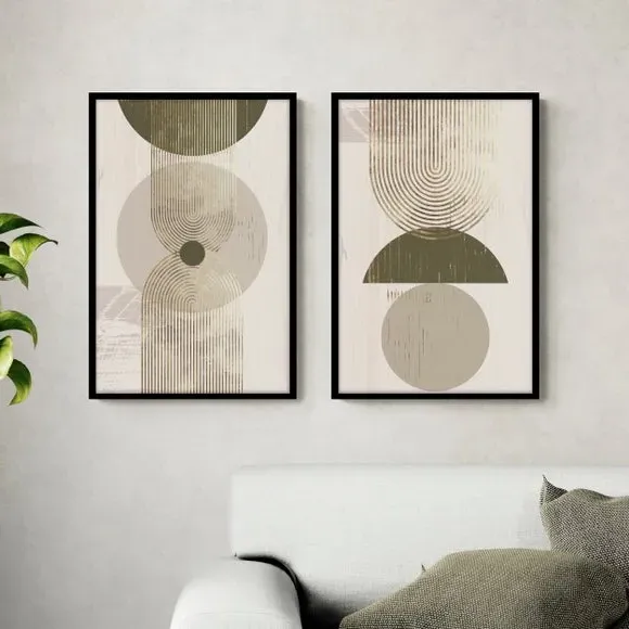 Set of 2 Framed Prints - Gold, Black Frame image