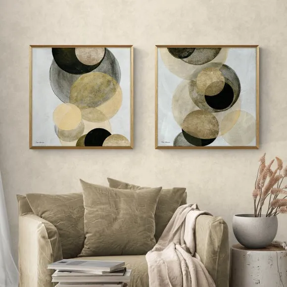 Set of 2 Framed Prints - Gold, Geometric image