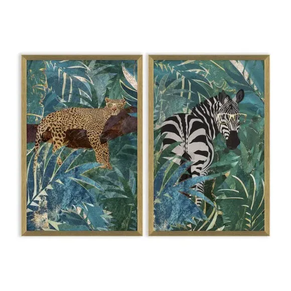 Set of 2 Framed Prints - Green, Gold Frame