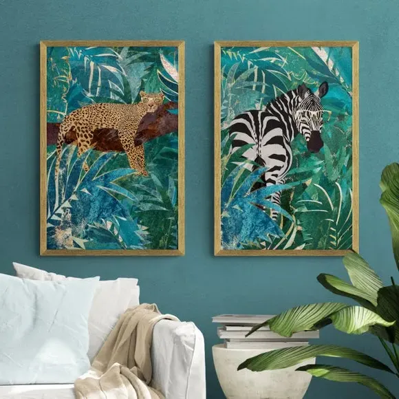 Set of 2 Framed Prints - Green, Gold Frame image