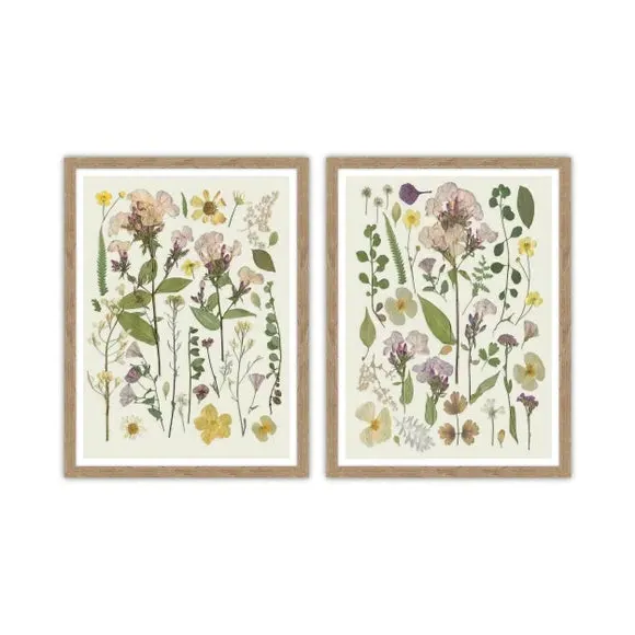 Set of 2 Framed Prints - Green, Wood Frame