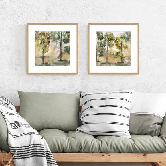 Set of 2 Framed Prints - Green, Wood Frame image
