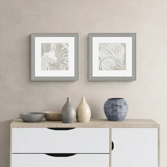 Set of 2 Framed Prints - Grey Shell Art image