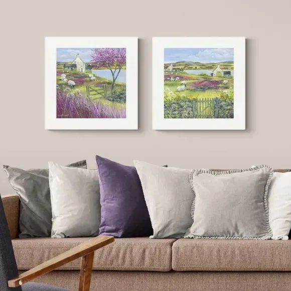Set of 2 Framed Prints Lakeside Sheep - White image
