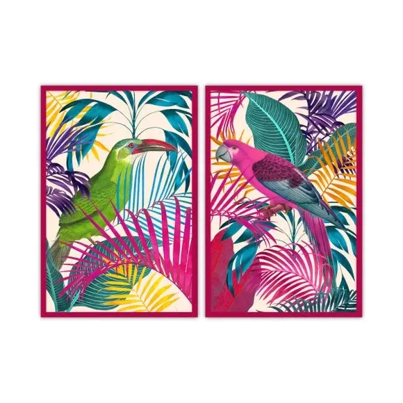 Set of 2 Jungle Birds Framed Prints - Multicolor