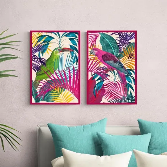 Set of 2 Jungle Birds Framed Prints - Multicolor image