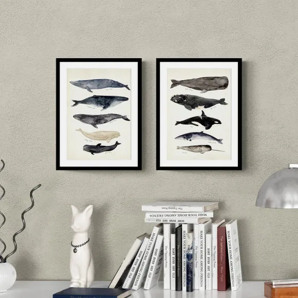 Set of 2 Whale Framed Prints - Grey image