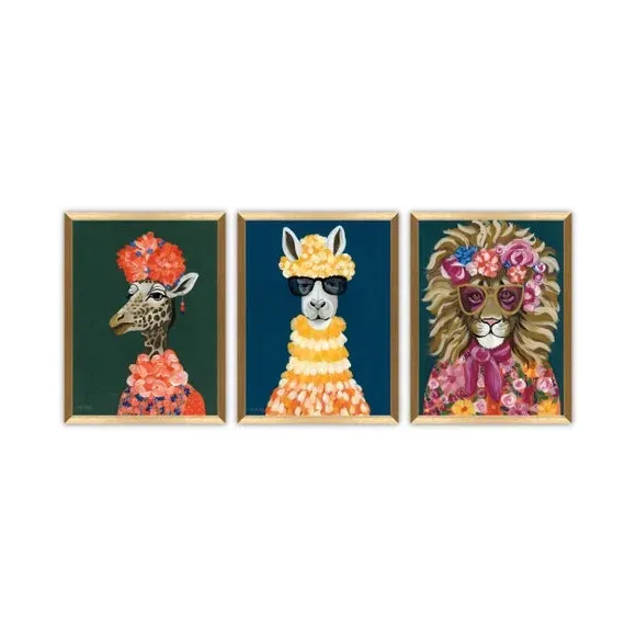 Set of 3 Framed Animal Prints - Multicolor