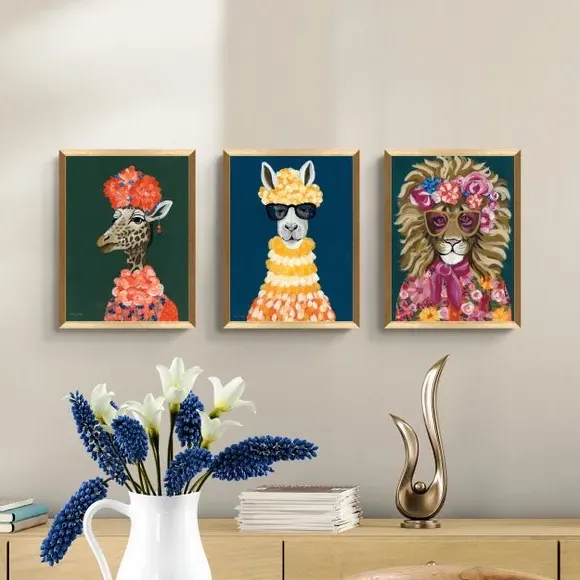 Set of 3 Framed Animal Prints - Multicolor image