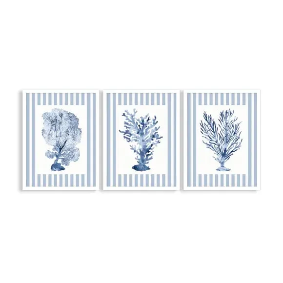 Set of 3 Framed Prints - Blue, White Frame