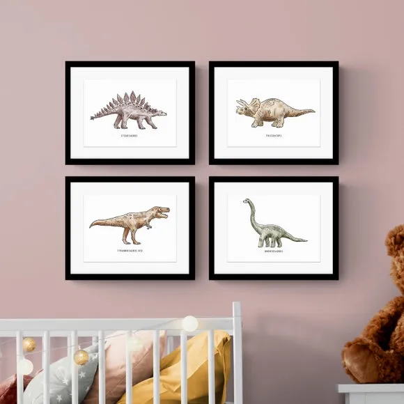 Set of 4 Dinosaur Framed Prints - Black Frame image