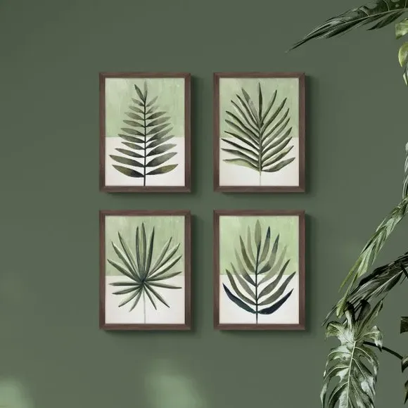 Set of 4 Framed Prints - Green, Walnut Wood image