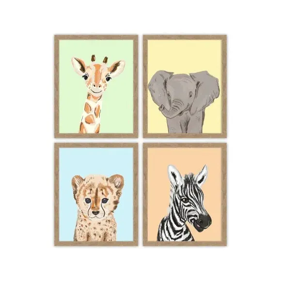 Set of 4 Framed Prints - Multicolor, Wood