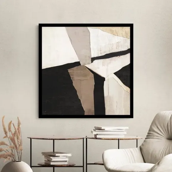 Square Abstract Framed Print - Taupe image