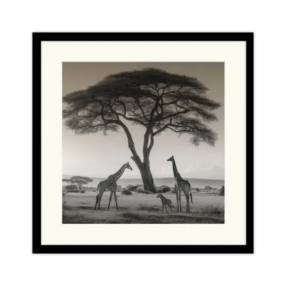 Square Framed Print Safari Giraffes - Black Frame