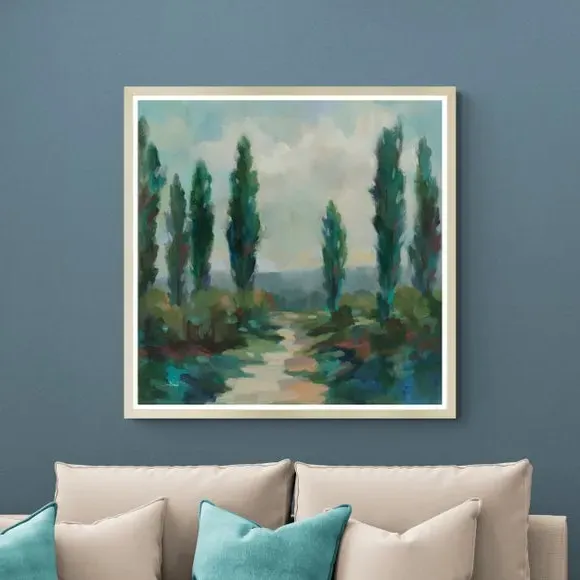 Square Framed Print Woodland Scene - Green image