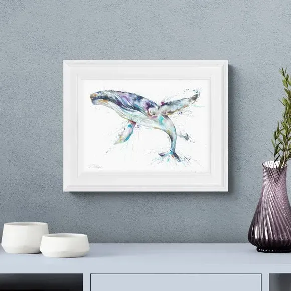 Whale Framed Print - Blue, White Frame image