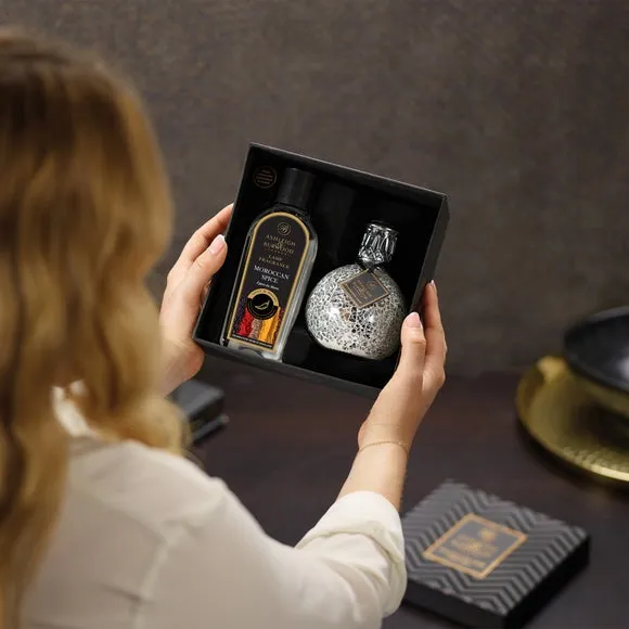 Fragrance Lamp with Moroccan Spice Set - Silver