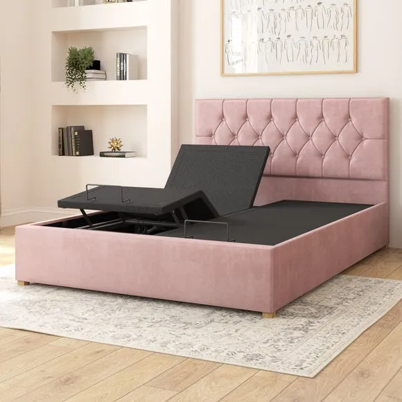 Adjustable Bed with Remote - Blush, Velvet