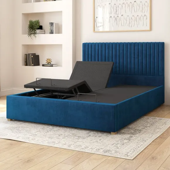 Adjustable Bed with Remote Control - Navy, Velvet