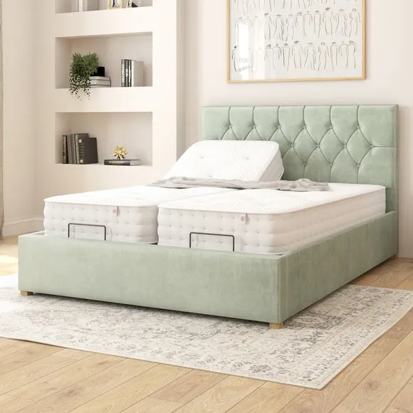 Adjustable Bed with Remote - Green, Velvet