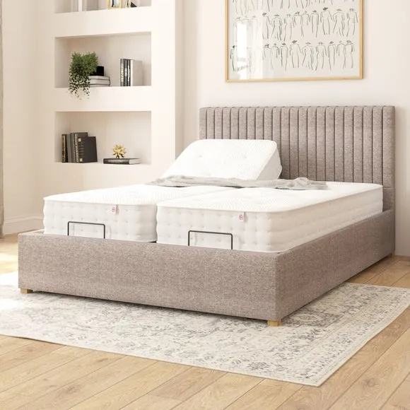 Adjustable Bed with Remote - Grey, Fabric