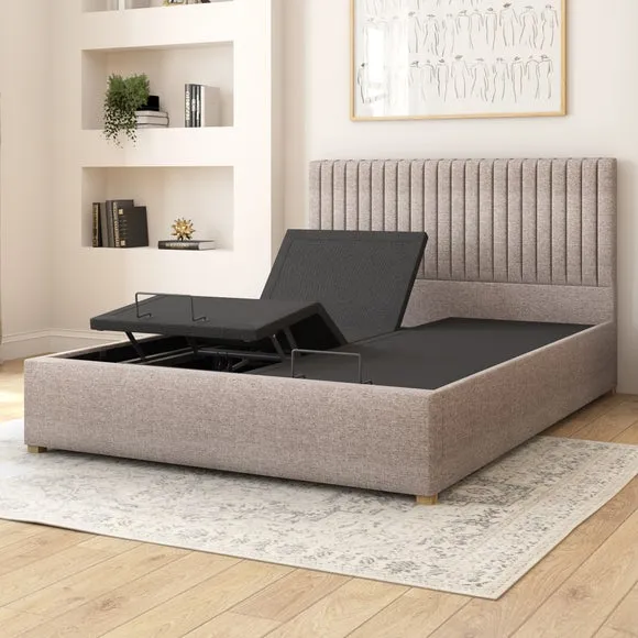 Adjustable Bed with Remote - Grey, Fabric