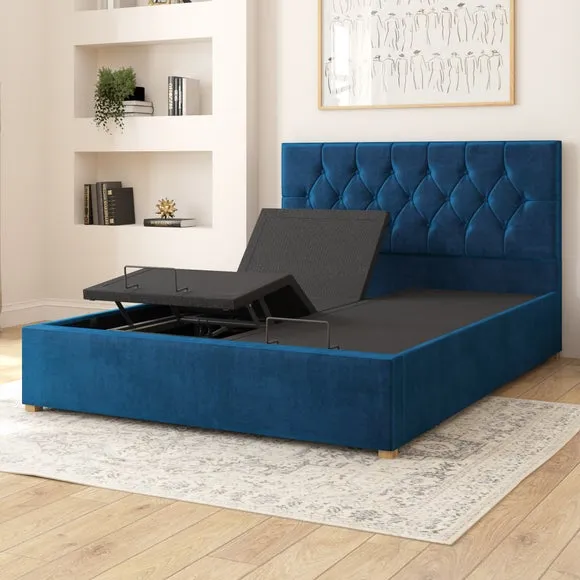 Adjustable Bed with Remote - Navy, Velvet