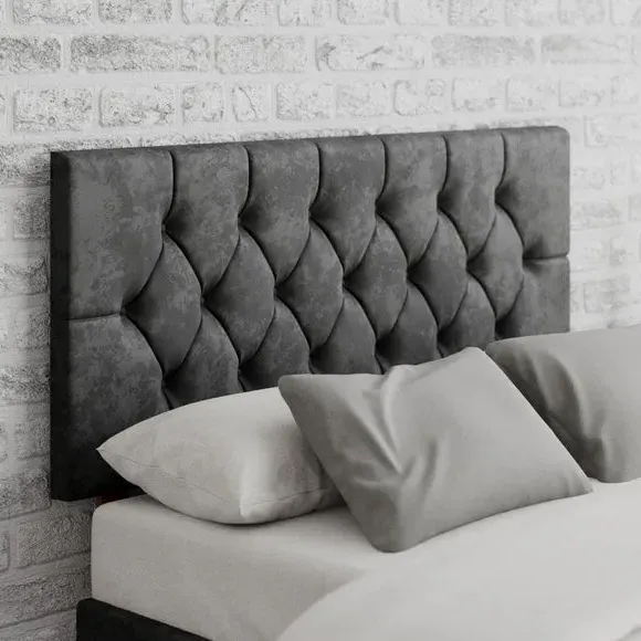 Buttoned Headboard with Deep Padding - Black, Velvet image
