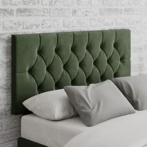 Buttoned Headboard with Deep Padding - Forest, Velvet