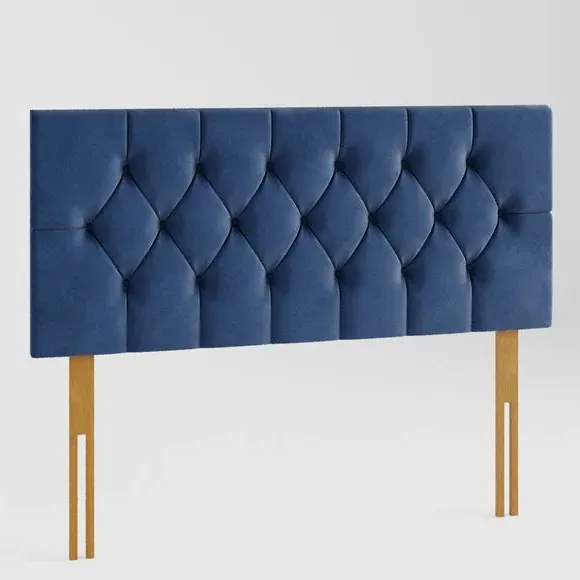 Buttoned Headboard with Deep Padding - Navy, Velvet