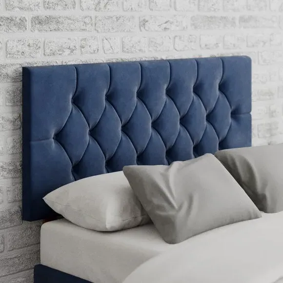 Buttoned Headboard with Deep Padding - Navy, Velvet