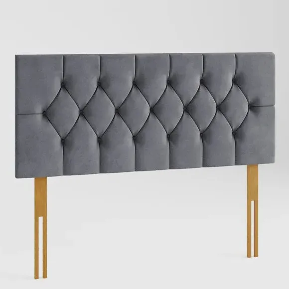 Buttoned Headboard with Deep Padding - Steel, Velvet