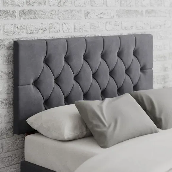 Buttoned Headboard with Deep Padding - Steel, Velvet