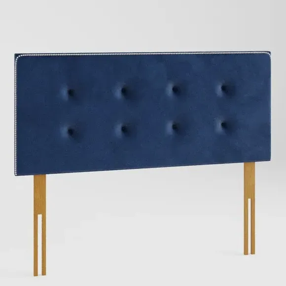Buttoned Headboard with Studs - Navy, Velvet