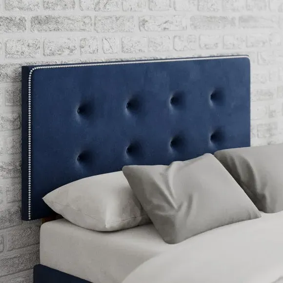 Buttoned Headboard with Studs - Navy, Velvet
