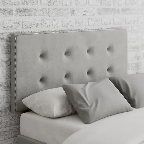 Buttoned Headboard with Studs - Silver, Velvet