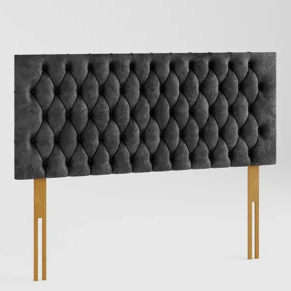 Chesterfield Headboard with Deep Padding - Black, Velvet
